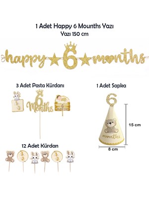 Happy 6 Months Banner 6 Ay Bebek Doğum Günü Parti Seti Gold