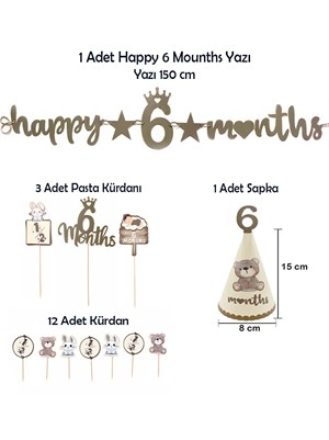 Happy 6 Months Banner 6 Ay Bebek Doğum Günü Parti Seti Haki