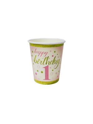Happy Birthday 1 Yaş Karton Bardak Pembe – Doğum Günü Parti Bardağı 8 Adet