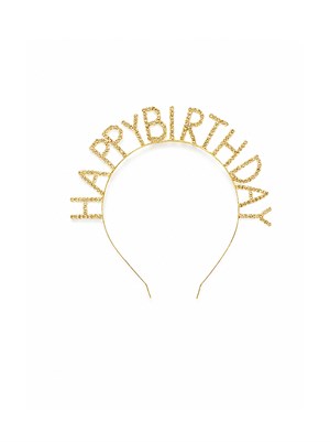 Happy Birthday Işıltılı Taş Detaylı Doğum Günü Parti Tacı Altın
