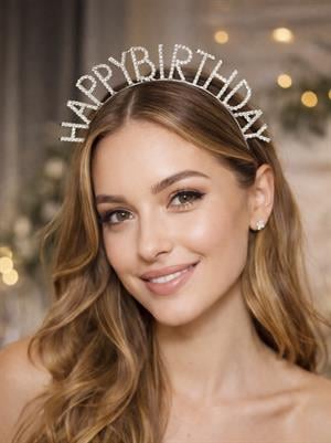 Happy Birthday Işıltılı Taş Detaylı Doğum Günü Parti Tacı Gümüş