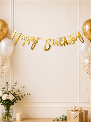 Happy Birthday Kaligrafi Banner Altın