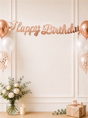 Happy Birthday Kaligrafi Banner Rose