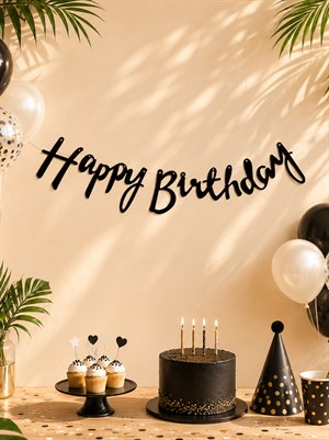 Happy Birthday Kaligrafi Siyah Banner