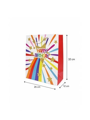 Happy Birthday Simli Karton Çanta – Hediye Alışveriş Çantası 26x32x12 cm 12li