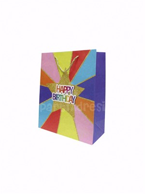 Happy Birthday Simli Karton Çanta – Hediye Alışveriş Çantası Mavi 30x40x12 cm