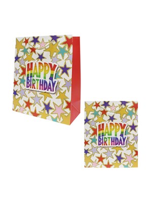 Happy Birthday Simli Karton Çanta – Hediye Alışveriş Çantası Beyaz 30x40x12 cm