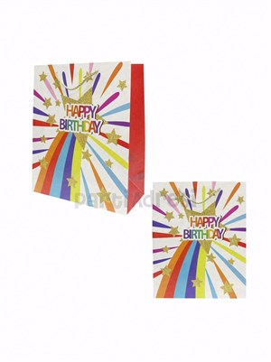 Happy Birthday Simli Karton Çanta – Hediye Alışveriş Çantası Renkli 26x32x12 cm
