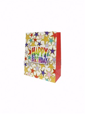 Happy Birthday Simli Karton Çanta – Hediye Alışveriş Çantası Beyaz 26x32x12 cm
