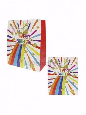 Happy Birthday Simli Karton Çanta – Hediye Alışveriş Çantası Renkli 30x40x12 cm