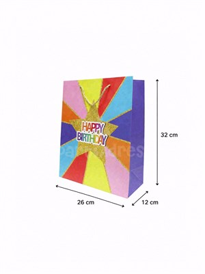 Happy Birthday Simli Karton Çanta – Hediye Alışveriş Çantası Mavi 26x32x12 cm
