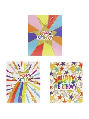 Happy Birthday Simli Karton Çanta – Hediye Alışveriş Çantası 30x40x12 cm 12li