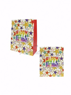 Happy Birthday Simli Karton Çanta – Hediye Alışveriş Çantası Beyaz 26x32x12 cm