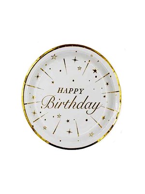 Happy Birthday Tabak Beyaz-Gold 6'Lı