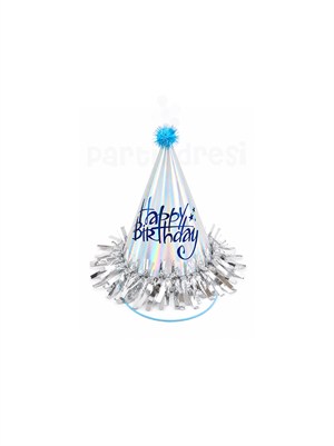 Happy Birthday Yazılı Karton Doğum Günü Şapkası Gümüş