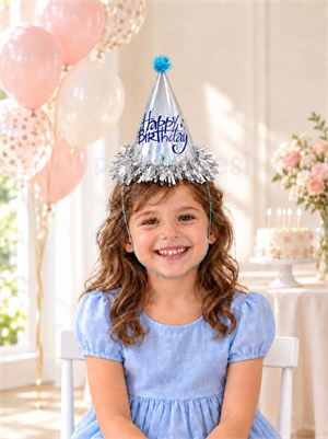 Happy Birthday Yazılı Karton Doğum Günü Şapkası Gümüş