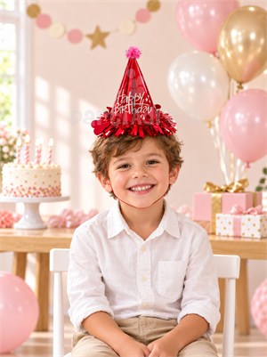 Happy Birthday Yazılı Karton Doğum Günü Şapkası Kırmızı