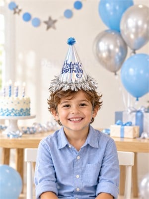 Happy Birthday Yazılı Karton Doğum Günü Şapkası Gümüş