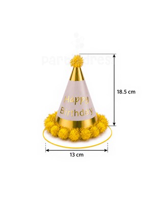 Happy Birthday Yazılı Ponponlu Doğum Günü Şapkası Gold Pembe