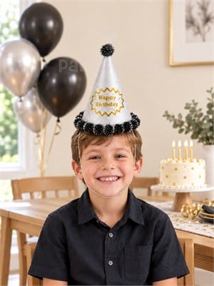 Happy Birthday Yazılı Simli Doğum Günü Parti Şapkası Gümüş