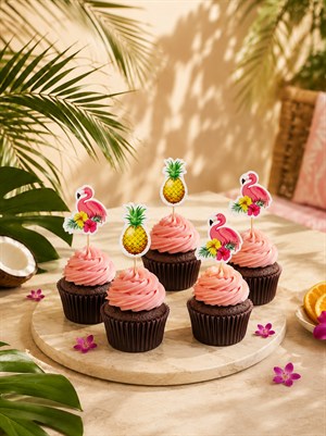 Hawaii Temalı Kürdan Flamingo Ananas Figürlü Cupcake Kürdanı Pasta Süsü 10lu