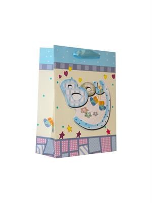 Hoş Geldin Bebek Baby Shower Boy Bebek Karton Hediye Çantası 24x18x8 Cm 