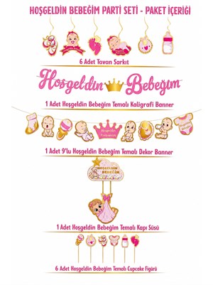 Hoşgeldin Bebeğim Parti Seti Kız Bebek Baby Shower Parti Süsleri
