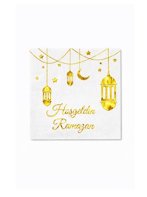Hoşgeldin Ramazan Altın Varaklı Peçete Beyaz 20li