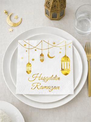 Hoşgeldin Ramazan Altın Varaklı Peçete Beyaz 20li