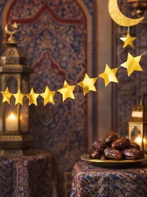 Hoşgeldin Ramazan Duvar Dekoru Yıldız Sarkıt Süs Altın 5 m