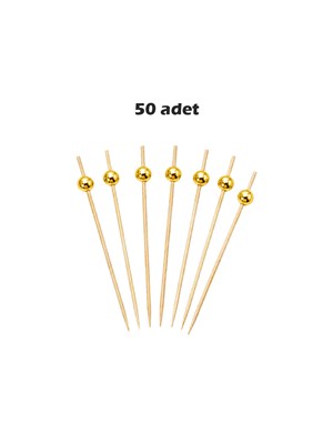 İncili Sunum Kürdanı – Kokteyl Bambu Kürdan Gold 12 cm 50li