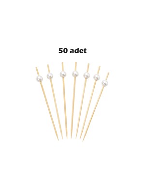 İncili Sunum Kürdanı  – Kokteyl Bambu Kürdan Beyaz 12 cm 50li