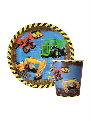 İnşaat Konsept Karton Tabak Bardak Set 