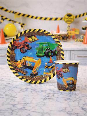 İnşaat Konsept Karton Tabak Bardak Set 