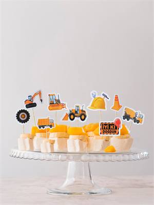 İnşaat Temalı Figürlü Kürdan Pasta Süsü Cupcake Kürdanı 10lu