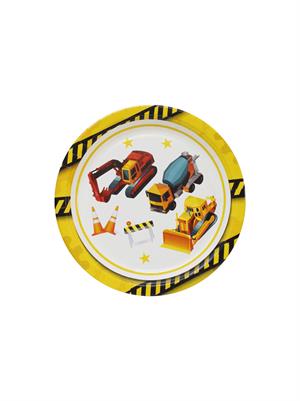 İnşaat Temalı Karton Tabak İş Makineleri Desenli Doğum Günü Tabağı 8li