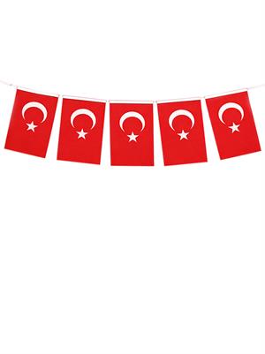 İpli Türk Bayrağı Milli Bayram Kağıt Asılabilir Bayrak 11X19 Cm 50li