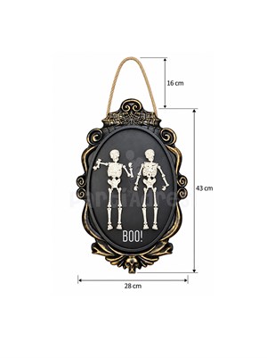 Işıklı İskeletli Halloween Duvar Süsü 43 cm – BOO Yazılı Hareketli Cadılar Bayramı Parti Dekoru