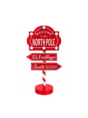 Işıklı Yılbaşı Dekoru North Pole Tabelası 35 cm – Ayaklı Dekoratif Noel Süsü