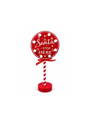 Işıklı Yılbaşı Dekoru Santa Stop Here Tabela 32 cm – Ayaklı Masaüstü Noel Süsü
