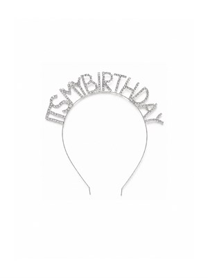 Its My Birthday Yazılı Işıltılı Taş Detaylı Doğum Günü Parti Tacı Gümüş