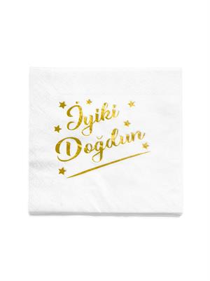İyi Ki Doğdun Desenli Doğum Günü Peçetesi Beyaz Gold 16lı