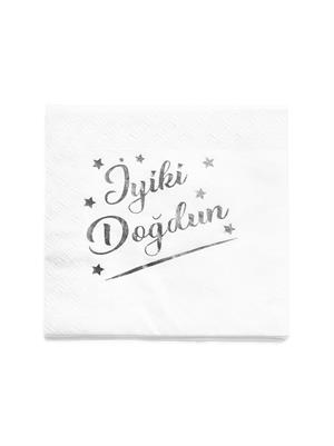 İyi Ki Doğdun Desenli Doğum Günü Peçetesi Beyaz Gümüş 16lı