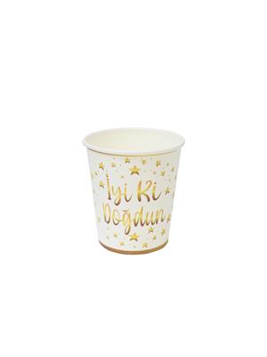 İyi Ki Doğdun Yazılı Tabak Bardak Set Beyaz Gold 8li