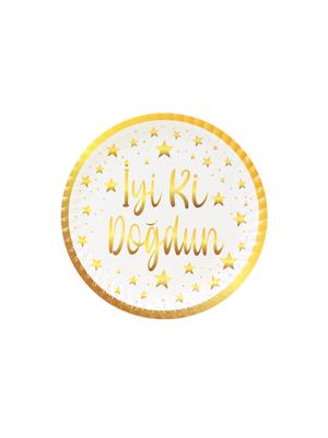 İyi Ki Doğdun Yazılı Tabak Bardak Set Beyaz Gold 8li