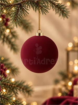 Kadife Yılbaşı Topu – Çam Ağacı Süsü Bordo 12 cm 3lü