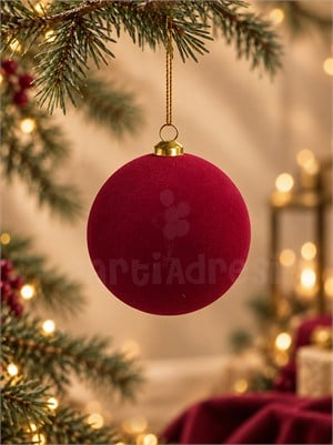 Kadife Yılbaşı Topu – Çam Ağacı Süsü Bordo 12 cm 3lü