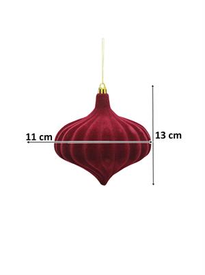 Kadife Yılbaşı Topu – Damla Form Çam Ağacı Süsü Bordo 13 cm 2li