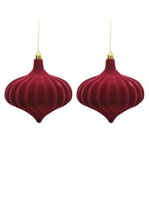 Kadife Yılbaşı Topu – Damla Form Çam Ağacı Süsü Bordo 13 cm 2li