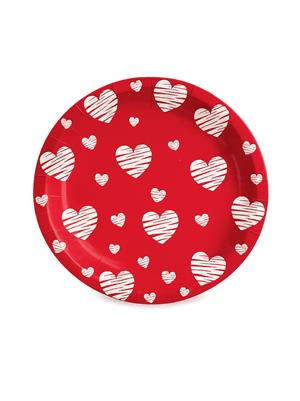 Kalp Baskılı Tabak Love Karton Tabak Kırmızı 8li